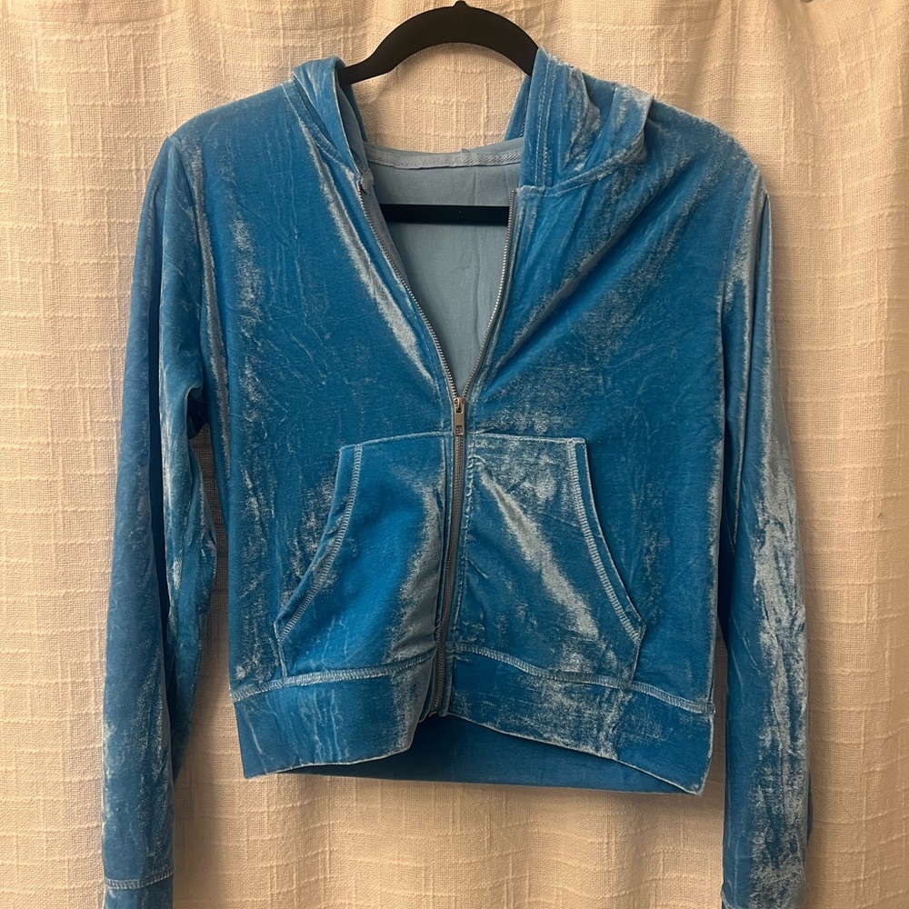 LIGHT BLUE Velour 2-Piece Hoodie Tracksuit - SMALL